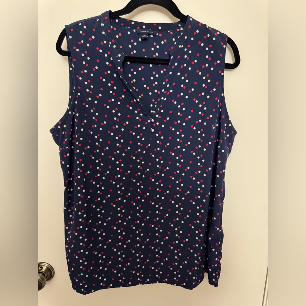 Tommy Hilfiger Navy Sleeveless Polka Dot Camisole with Red & White Dots